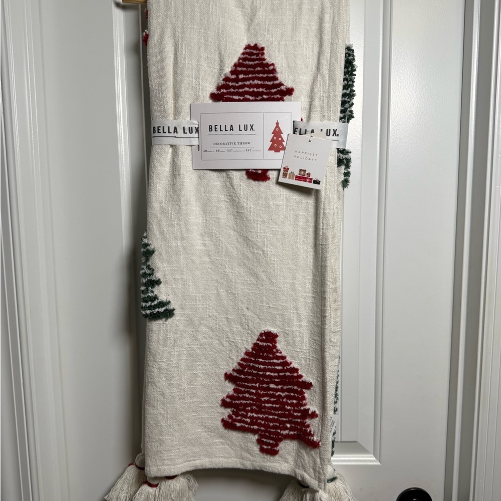 Bella Luxx Festive Holiday Blanket - Red and Green Trees